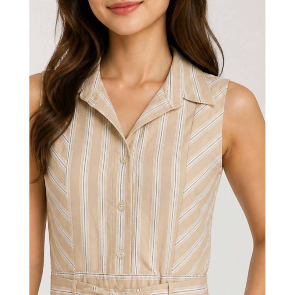 NEW STARKX ezra button down top in taupe stripe